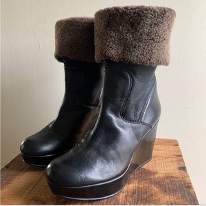 Stuart Weitzman, black brown leather wedge boots